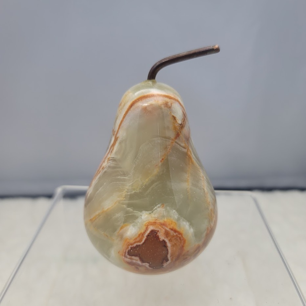 Ten Thousand Villages Onyx Figurine Pear Copper Stem Paperweight Decor